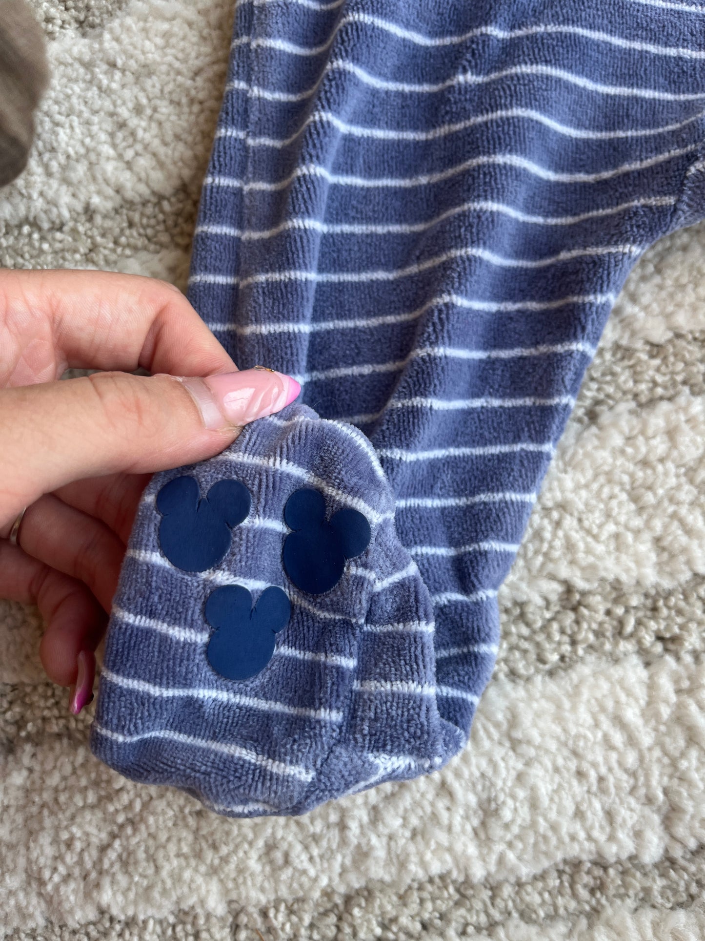 Pyjama velours bleu rayé Mickey - 6 mois