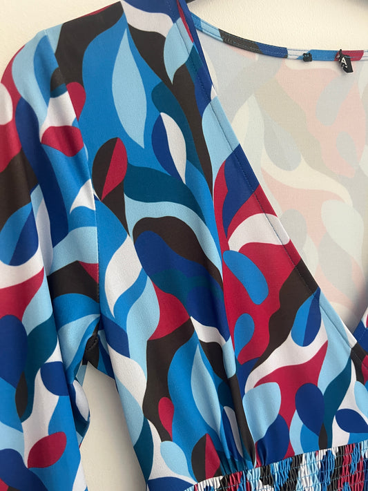 Robe courte légère à manches longues à motifs bleu - S/M