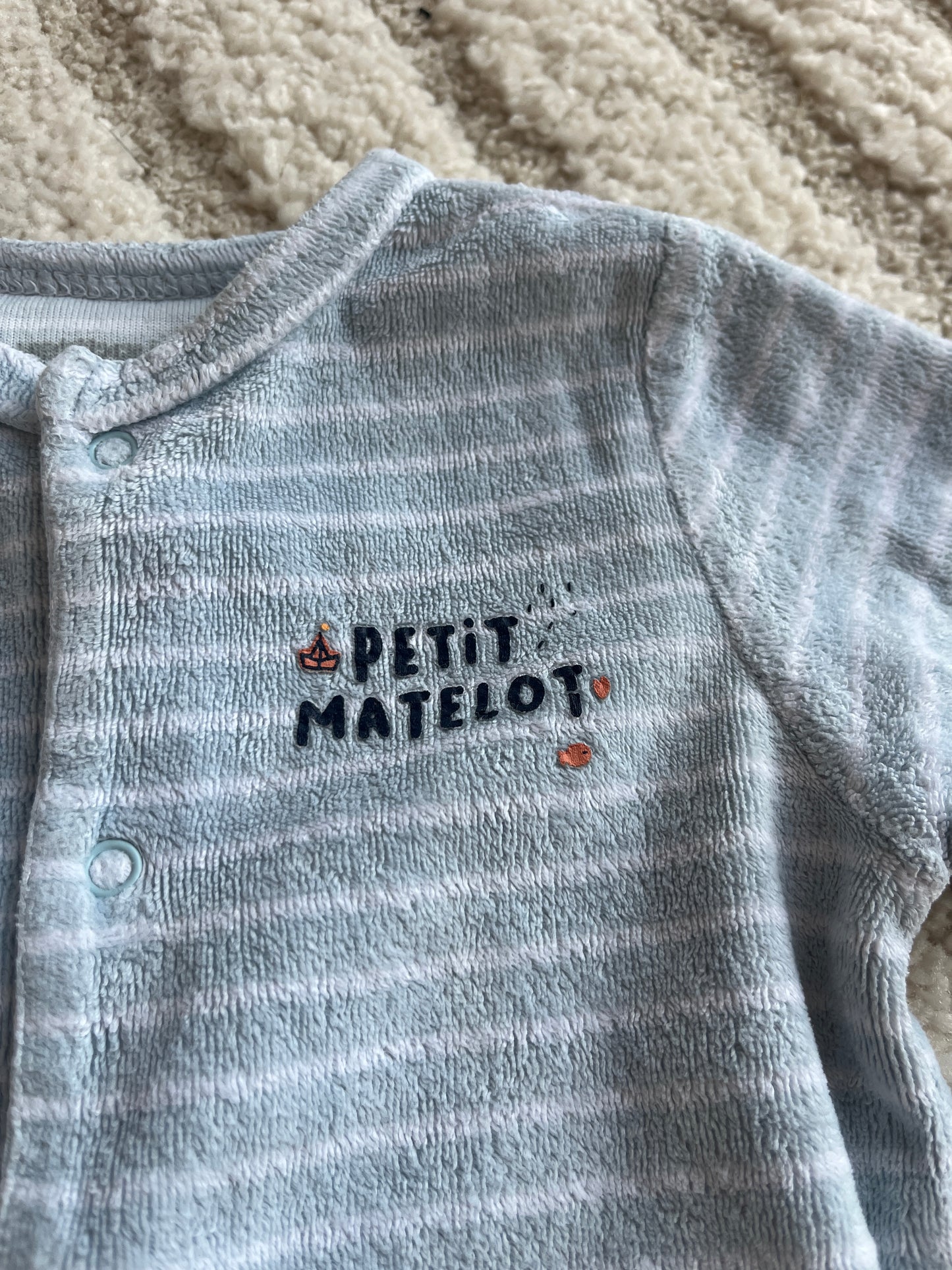 Pyjama velours rayé bleu et blanc « petit matelot » Vertbaudet - 6 mois