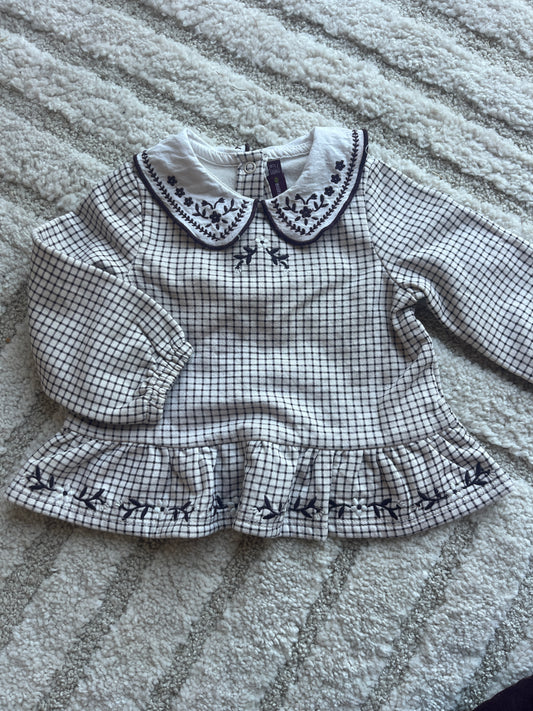 Ensemble blouse col Claudine + legging crème et violet Sergent Major - 9 mois