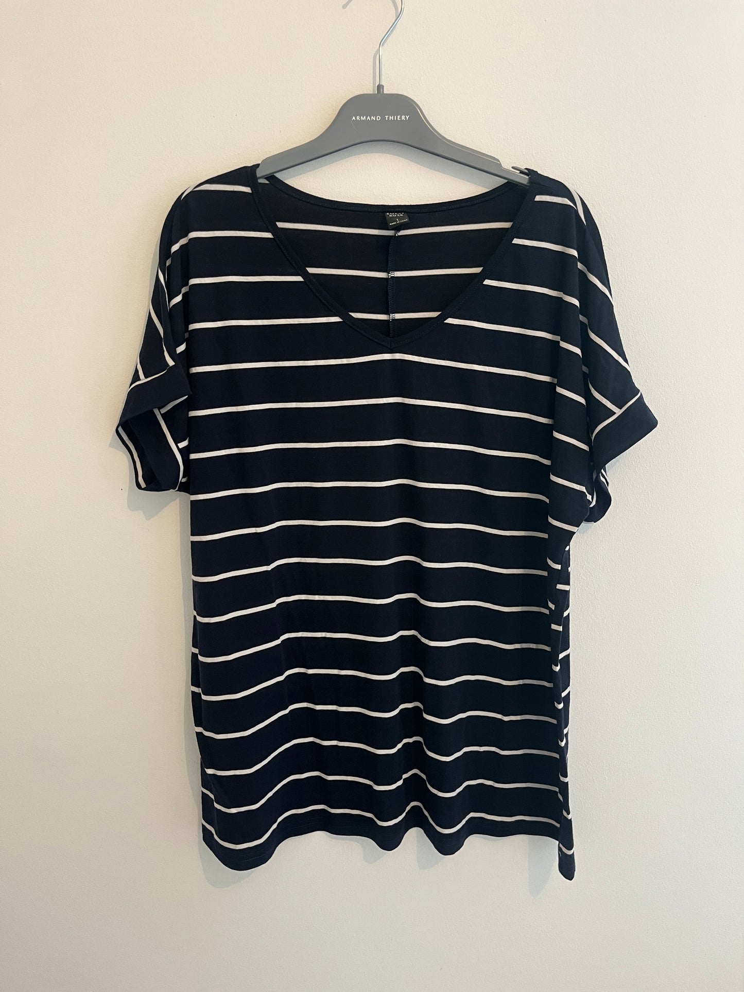 T-shirt léger à manches courtes rayé bleu marine - L