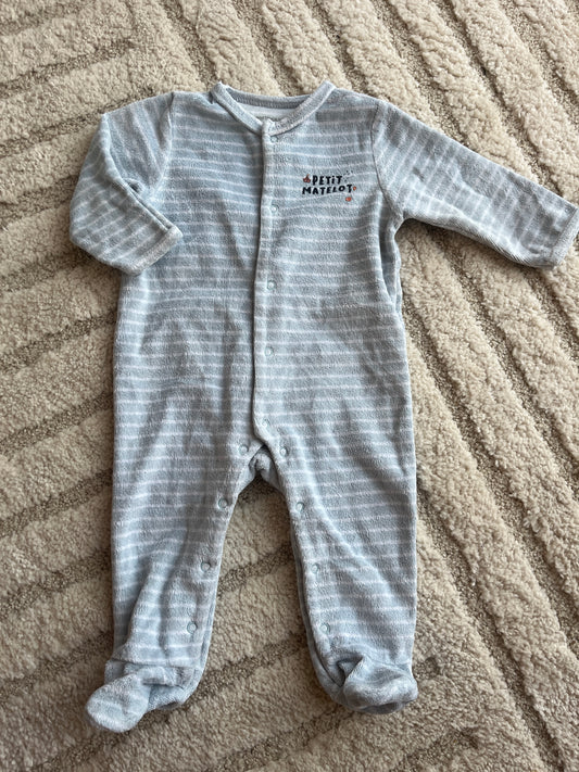 Pyjama velours rayé bleu et blanc « petit matelot » Vertbaudet - 6 mois