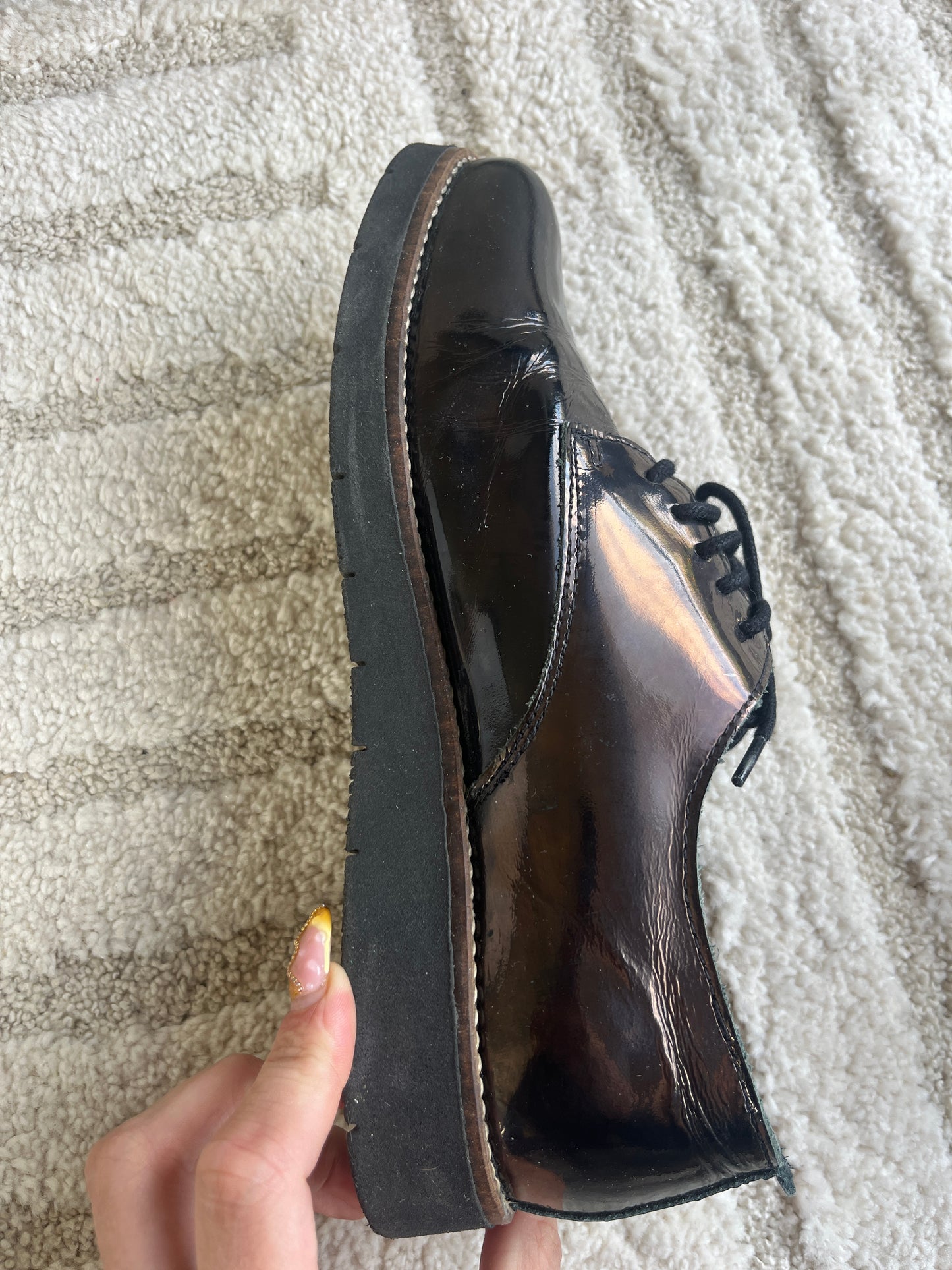 Paire de derbies noir vernis brillant Chaussea + produit entretien - pointure 39