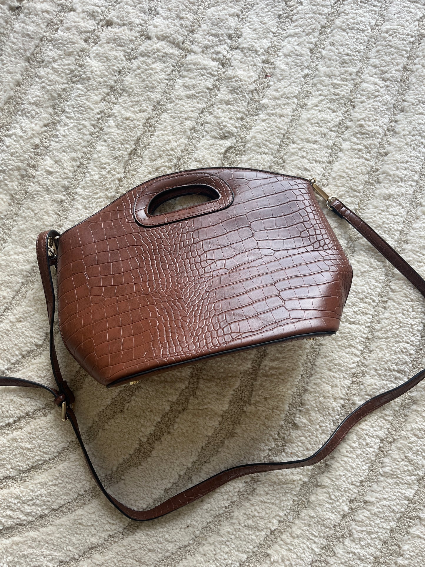 Sac à main marron crocodile Camaïeu