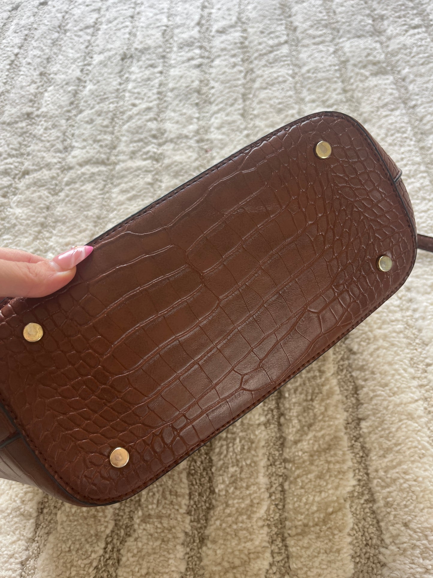 Sac à main marron crocodile Camaïeu