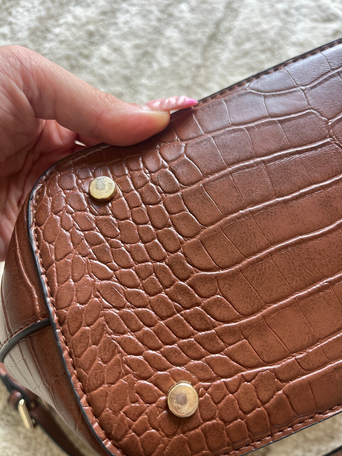 Sac à main marron crocodile Camaïeu