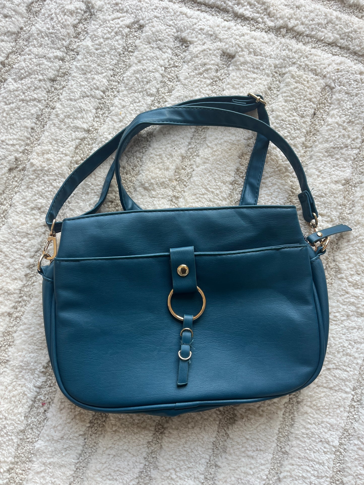 Sac à main bleu canard lisse