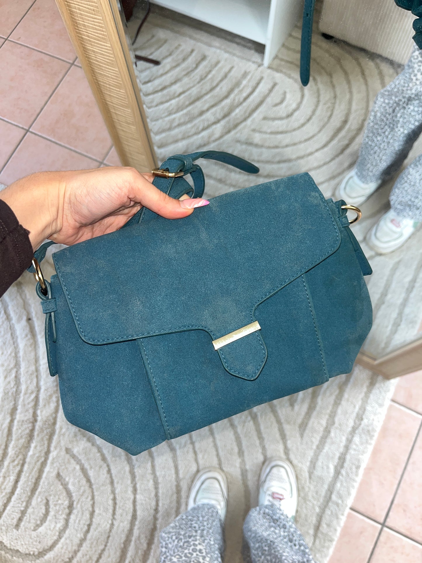 Sac à main bleu canard en suédine Promod