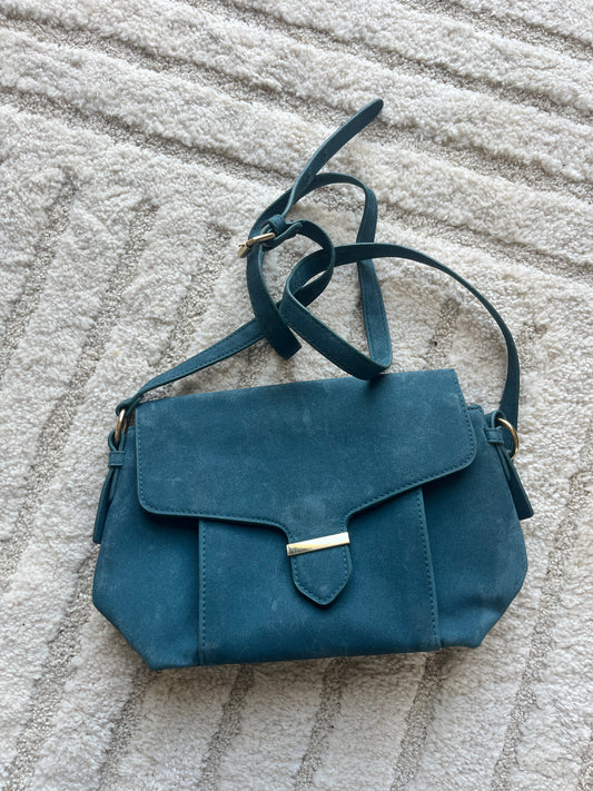 Sac à main bleu canard en suédine Promod