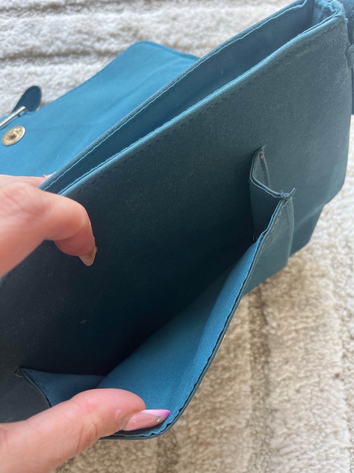 Sac à main bleu canard en suédine Promod