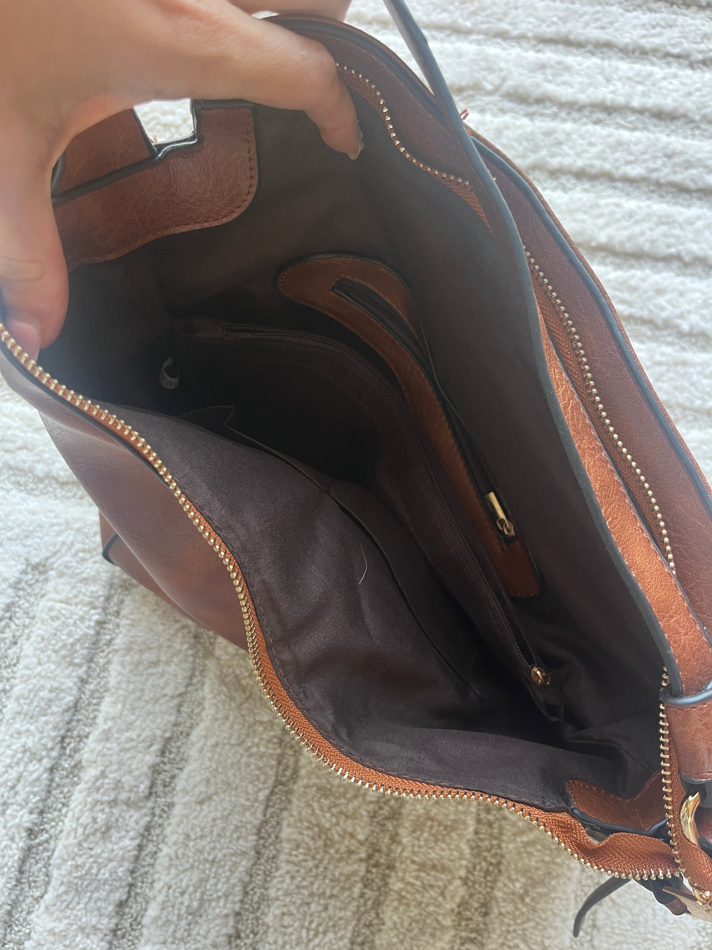 Sac à main camel avec 2 portefeuilles