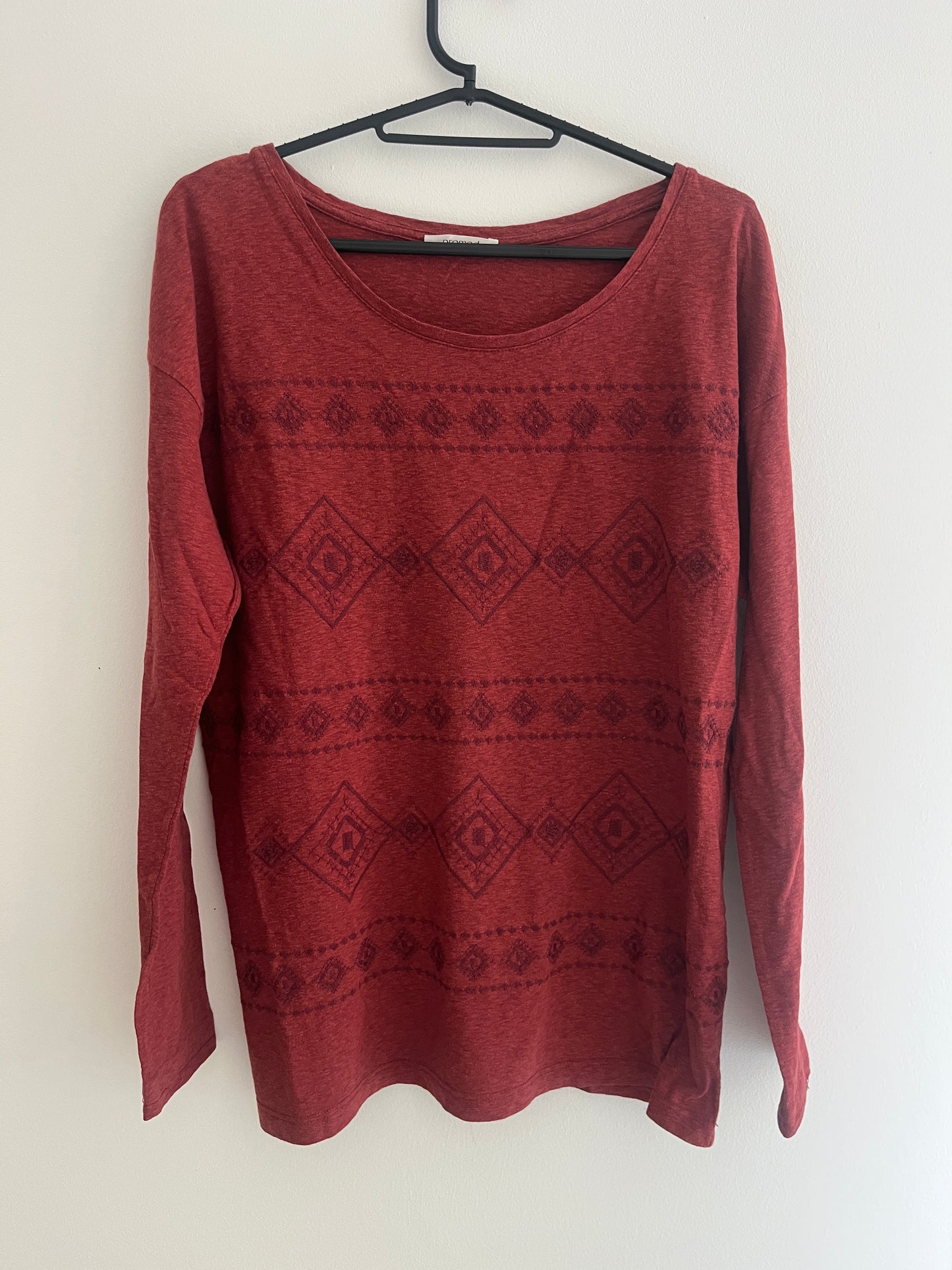 T-shirt à manches longues rouge motifs bohèmes Promod - L