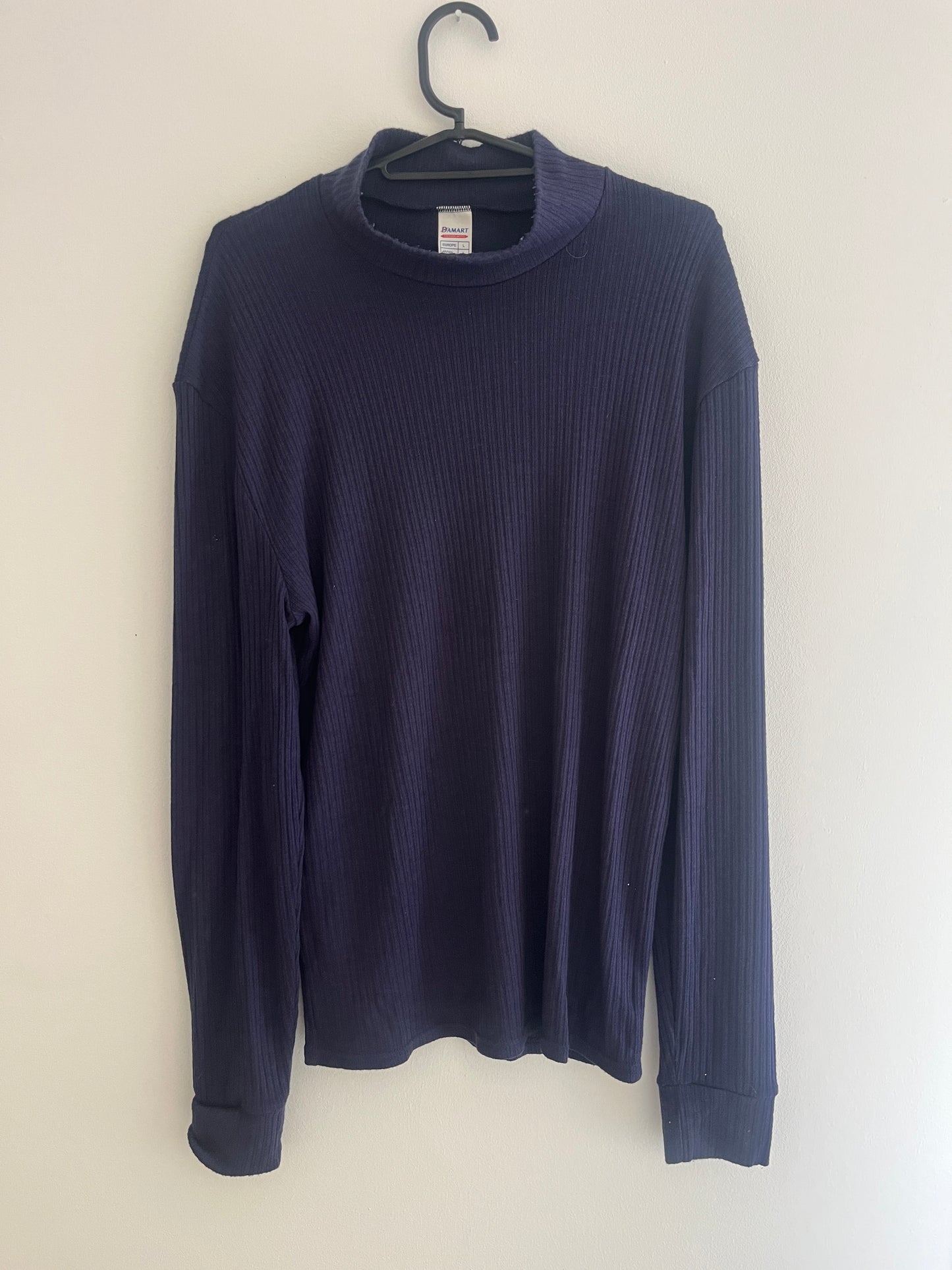 Pull côtelé bleu marine avec col roulé Damart - L