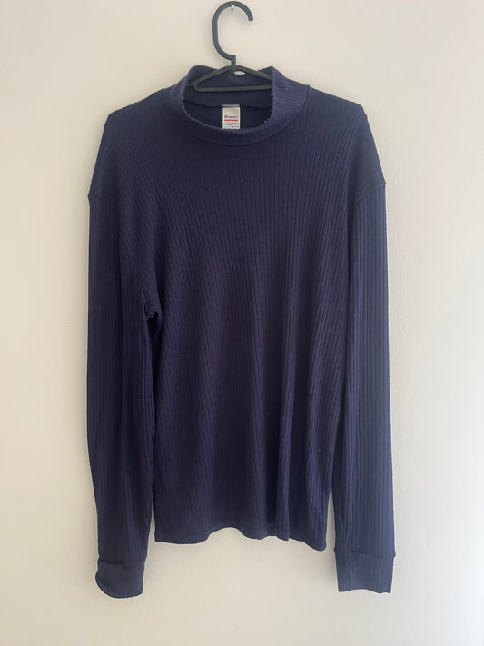 Pull côtelé bleu marine avec col roulé Damart - L
