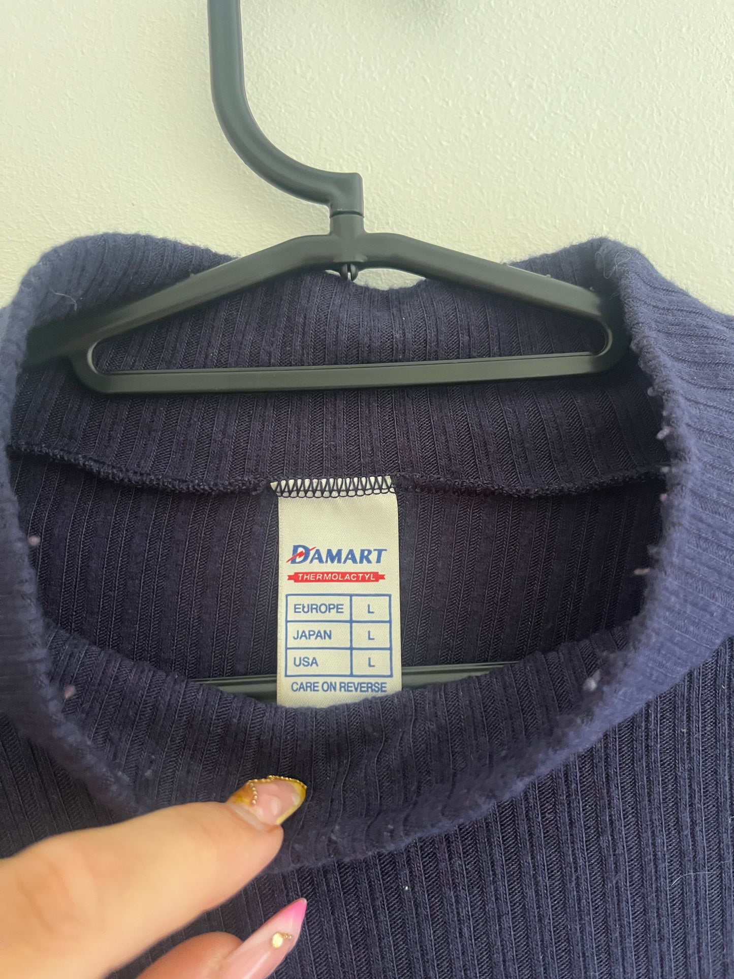 Pull côtelé bleu marine avec col roulé Damart - L