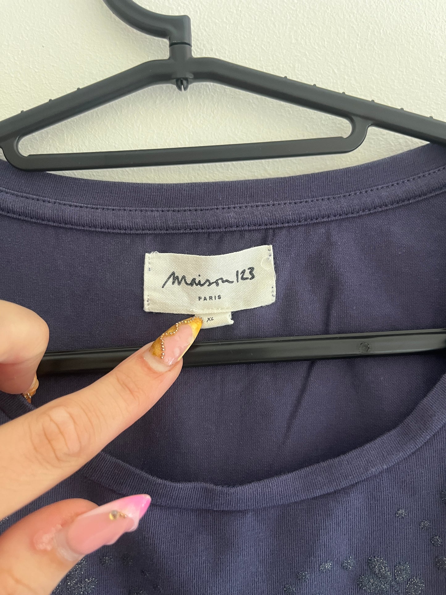 T-shirt à manches longues bleu avec paillettes Maison 123 - XL