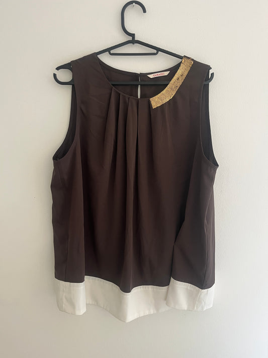 Top sans manches fluide bicolore avec strass doré Camaïeu - 46