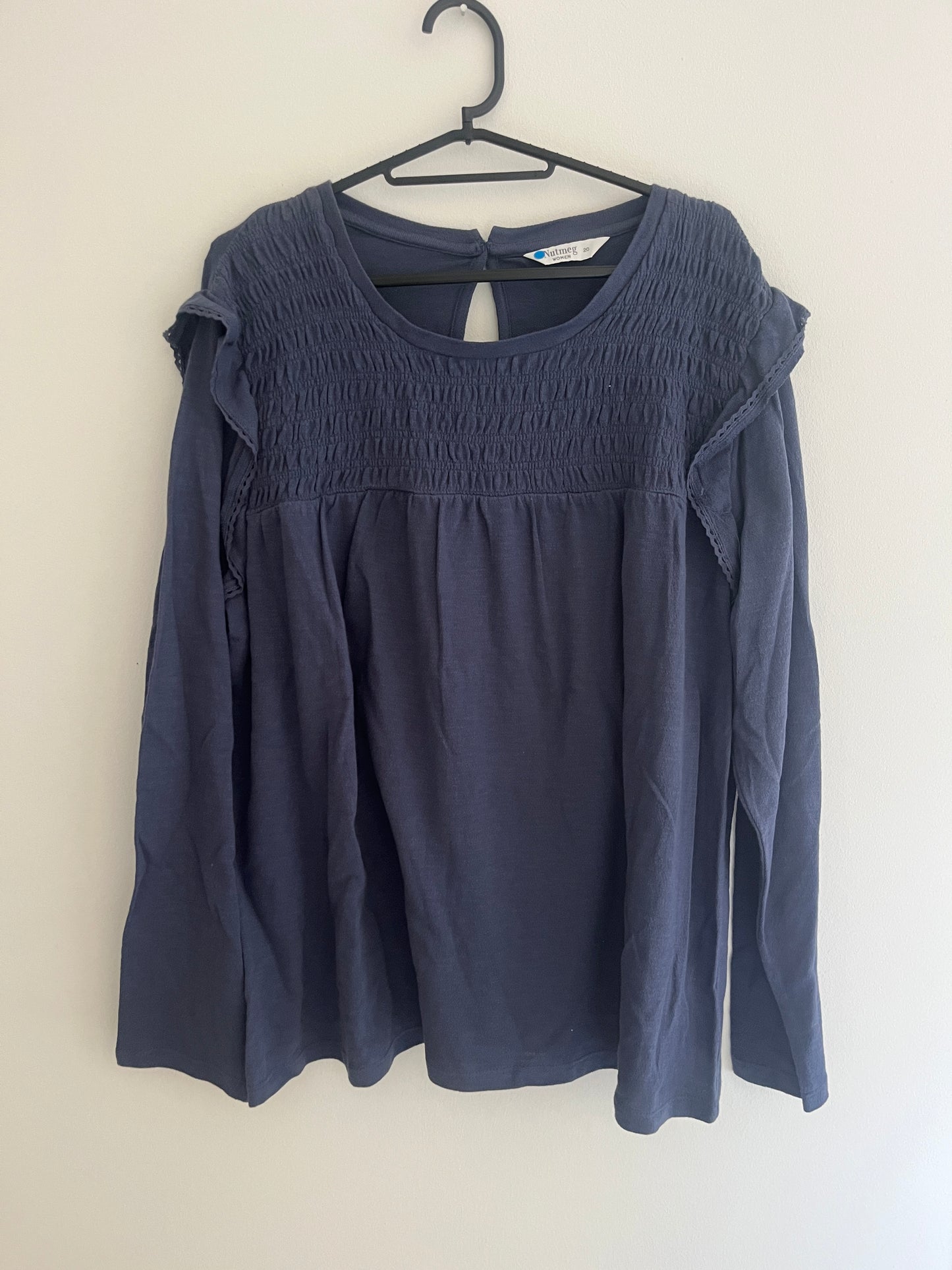 T-shirt à manches longues bleu avec volants - T.20 (48/50)