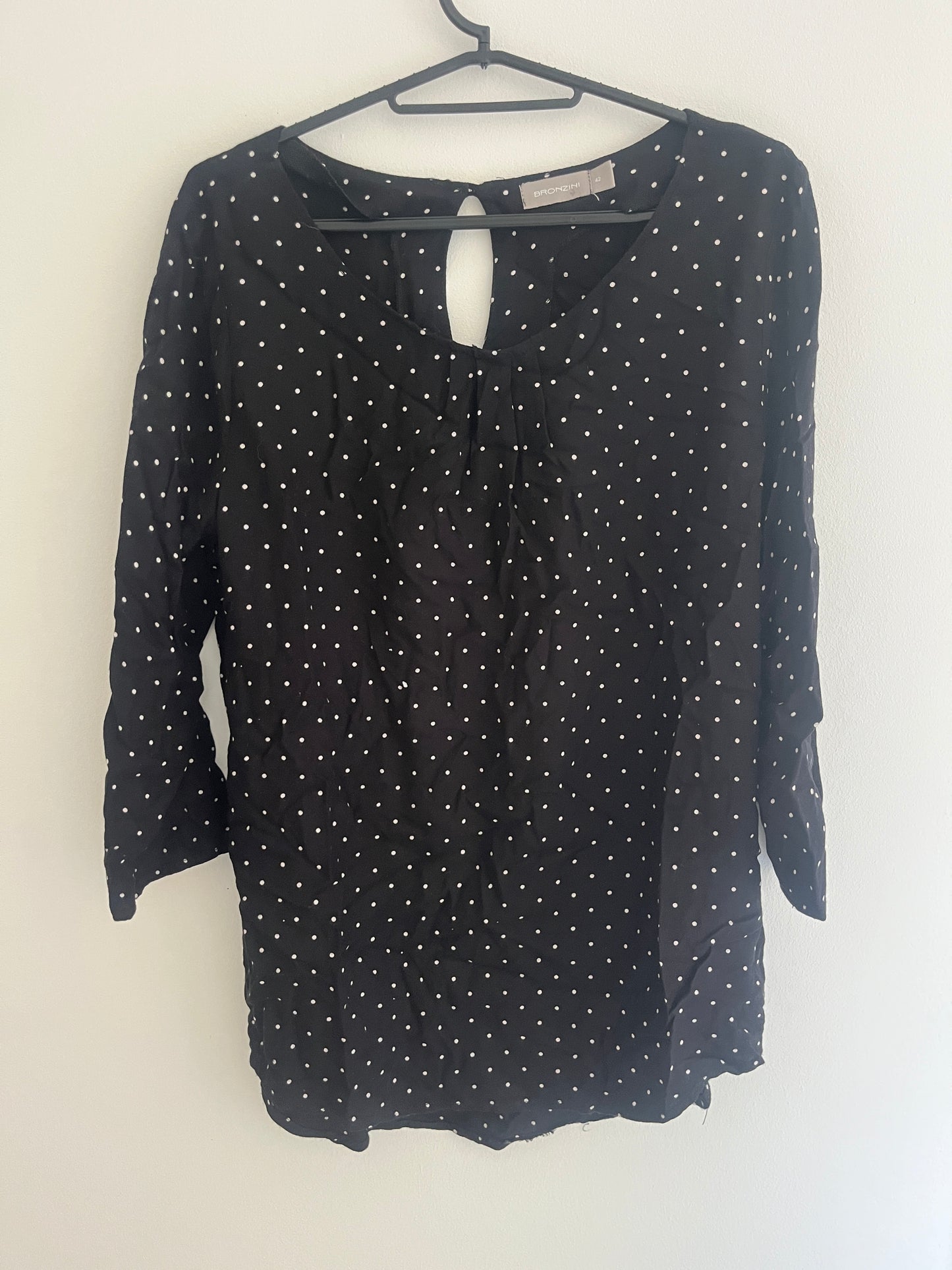 T-shirt à manches longues noir et pois blancs Bronzini - 42