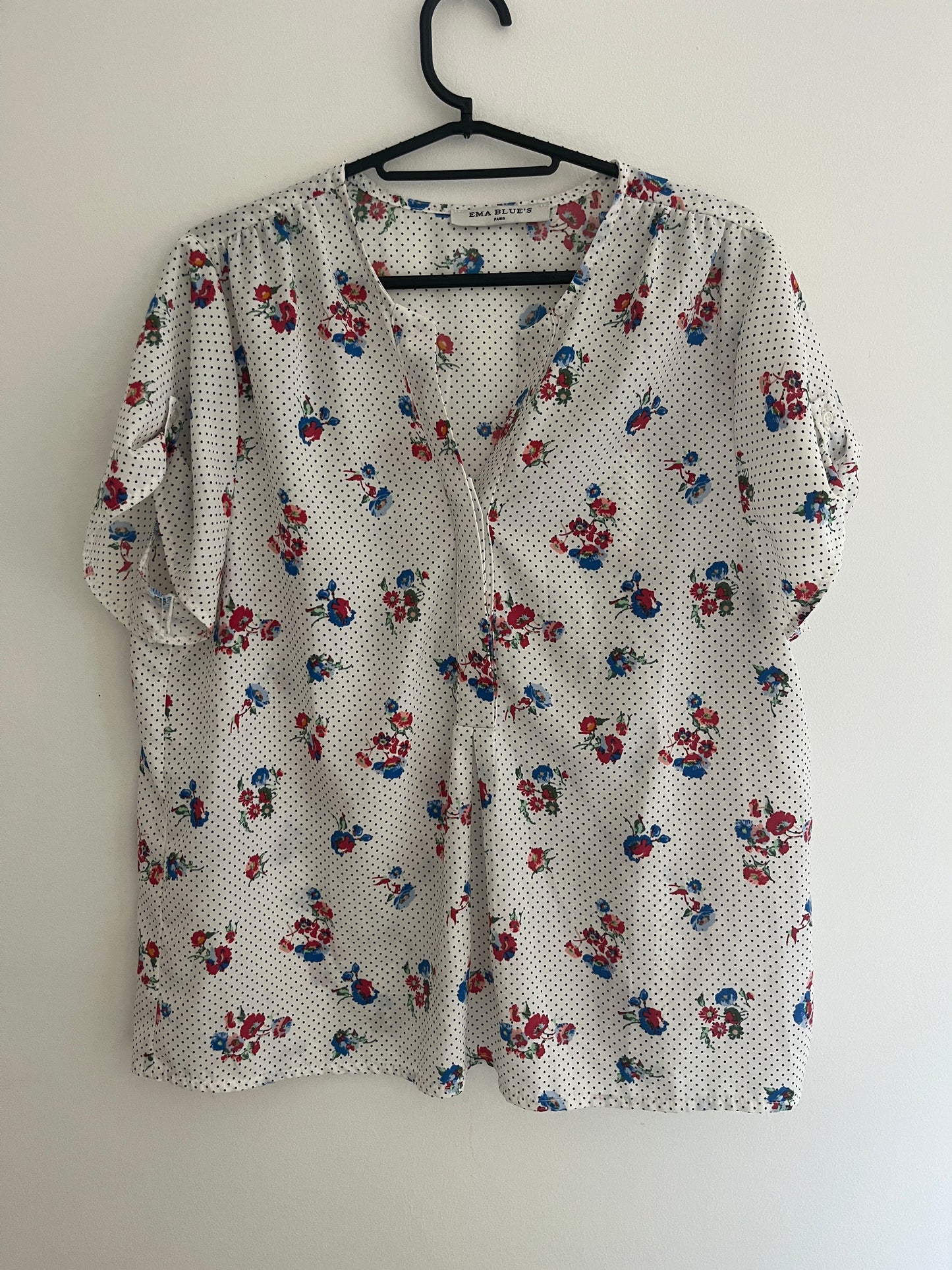 T-shirt à manches courtes fluide blanc et fleurs bleu et rose - T.4 (XL)