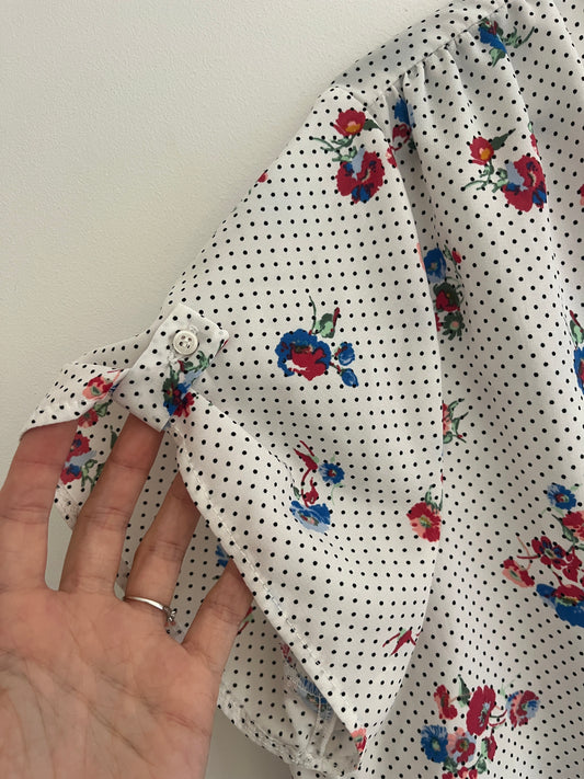 T-shirt à manches courtes fluide blanc et fleurs bleu et rose - T.4 (XL)