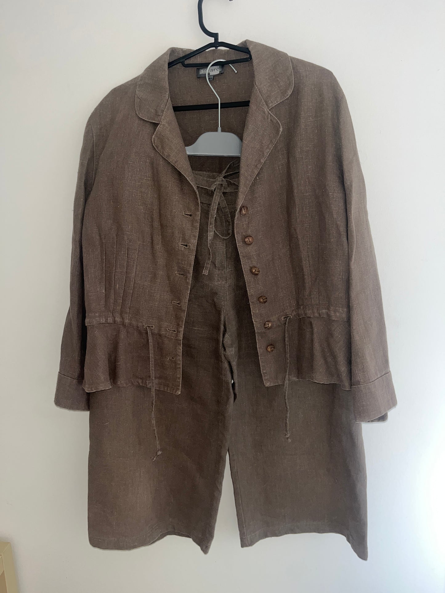 Ensemble 2 pièces vintage blouse + pantacourt en lin kaki Square - 44