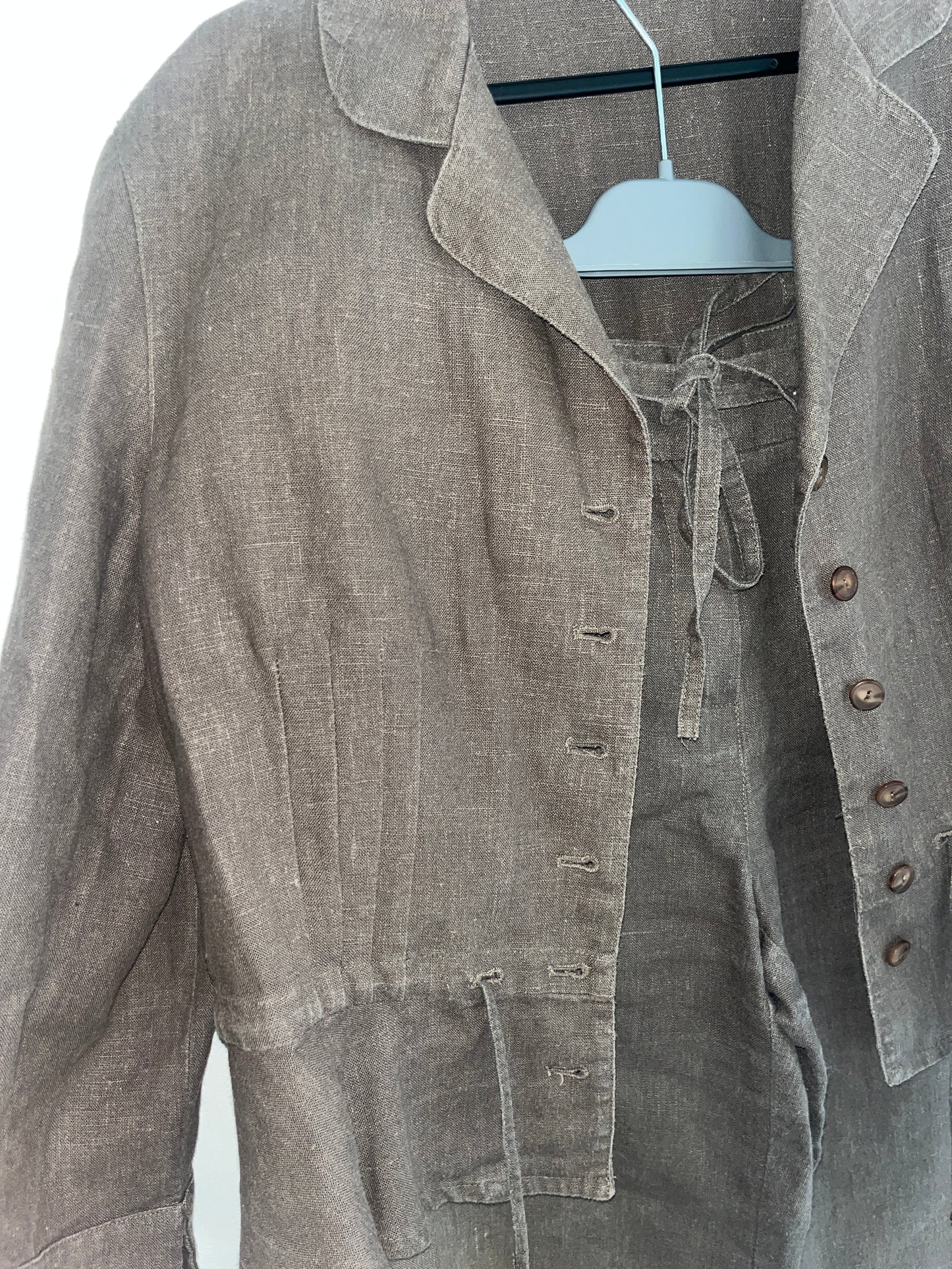 Ensemble 2 pièces vintage blouse + pantacourt en lin kaki Square - 44
