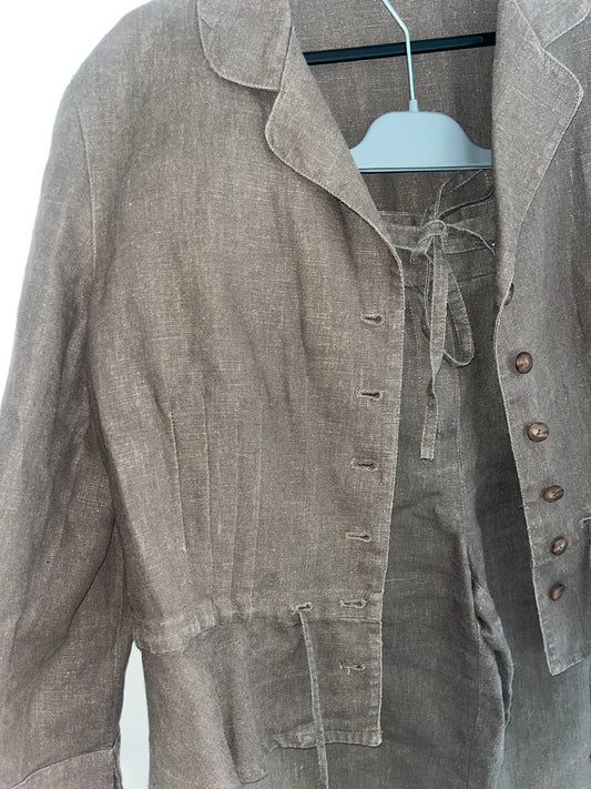Ensemble 2 pièces vintage blouse + pantacourt en ramie kaki Square - 44