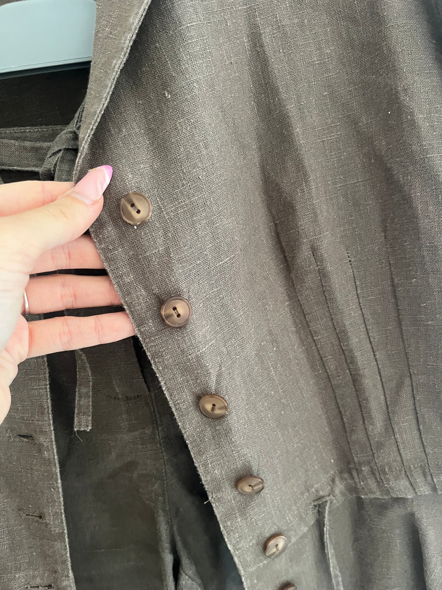 Ensemble 2 pièces vintage blouse + pantacourt en lin kaki Square - 44