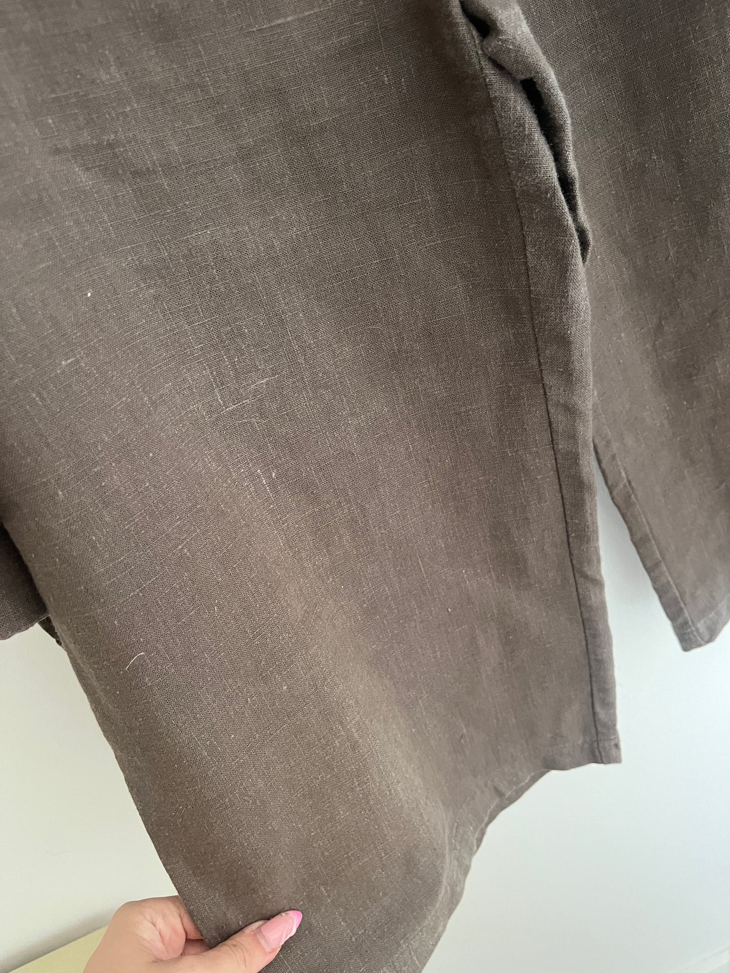 Ensemble 2 pièces vintage blouse + pantacourt en lin kaki Square - 44