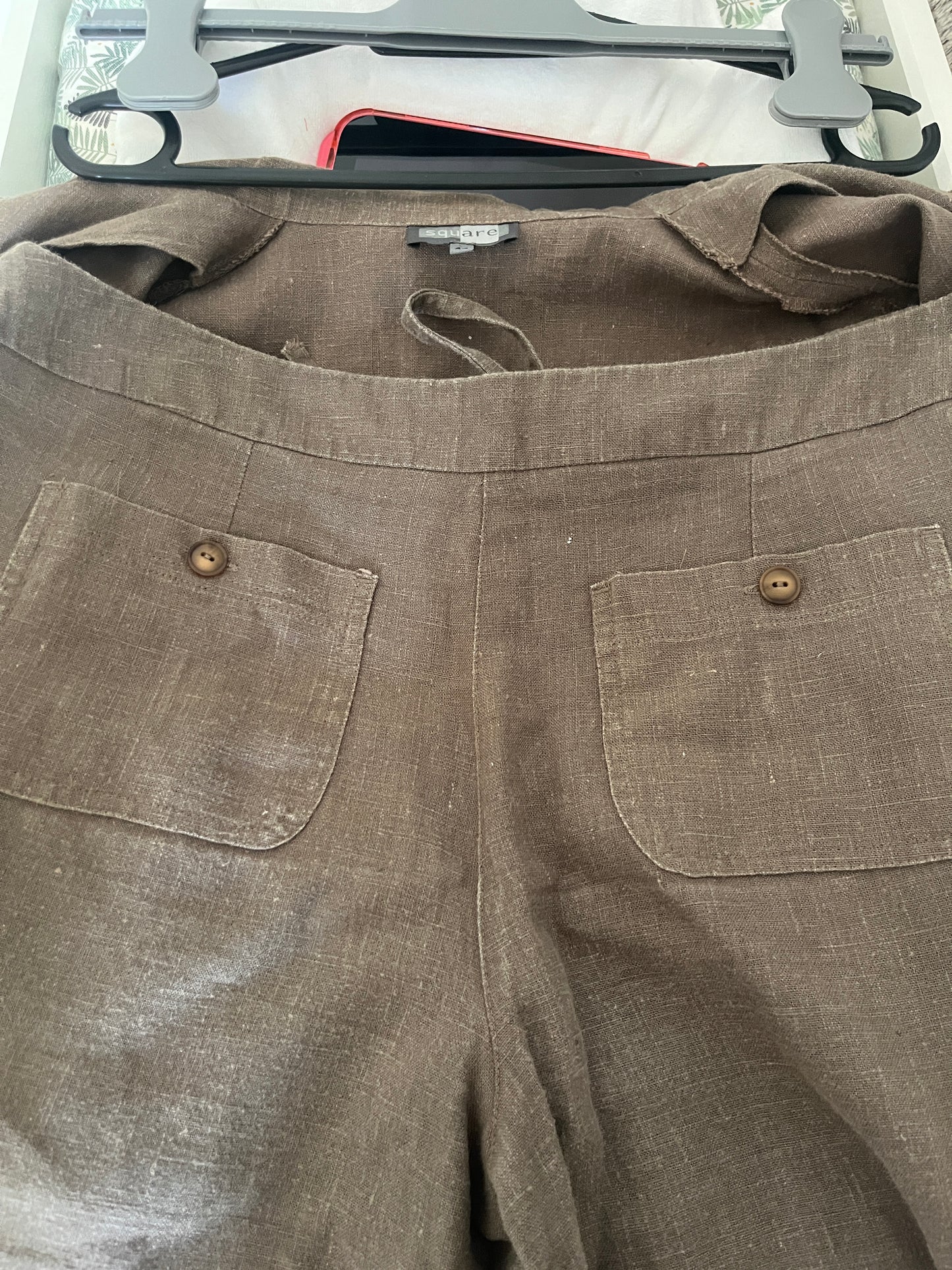 Ensemble 2 pièces vintage blouse + pantacourt en lin kaki Square - 44