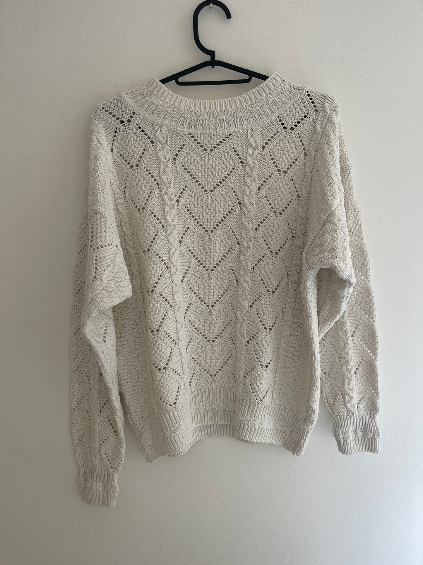 Pull en maille blanc broderies en cœur - M/L