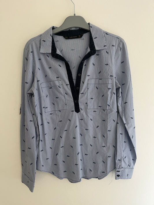 Chemise à manches longues rayée motifs noeuds Zara - S