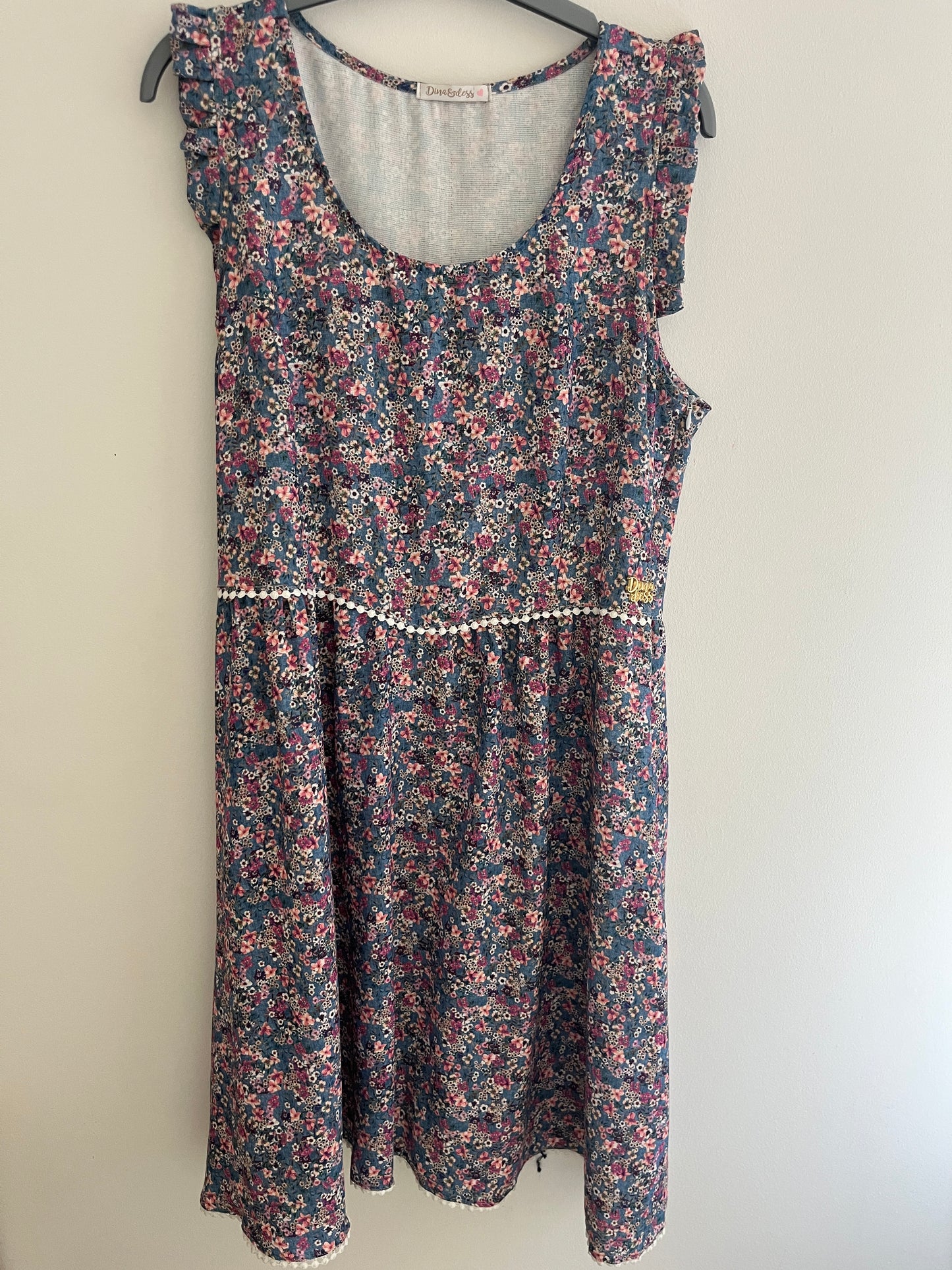 Robe courte sans manches à fleurs bleu Dina&Dess - XL