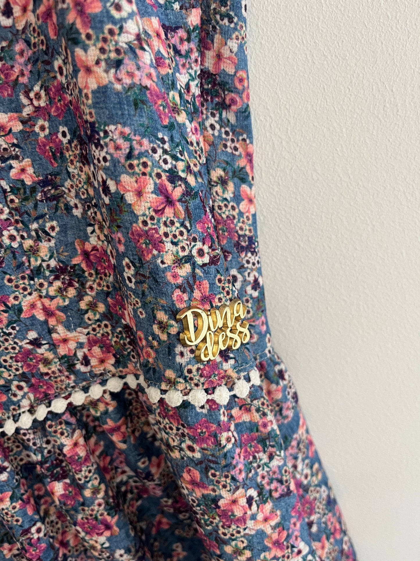 Robe courte sans manches à fleurs bleu Dina&Dess - XL