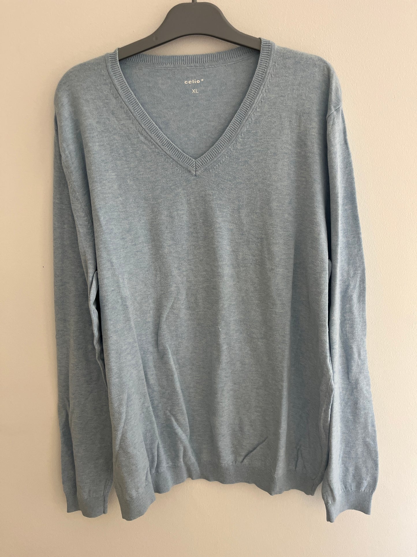 Pull léger en maille bleu clair col V Celio - XL