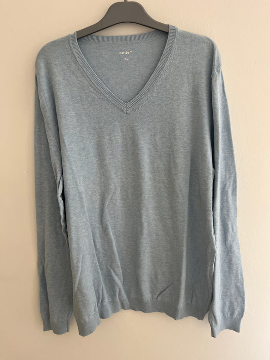 Pull léger en maille bleu clair col V Celio - XL