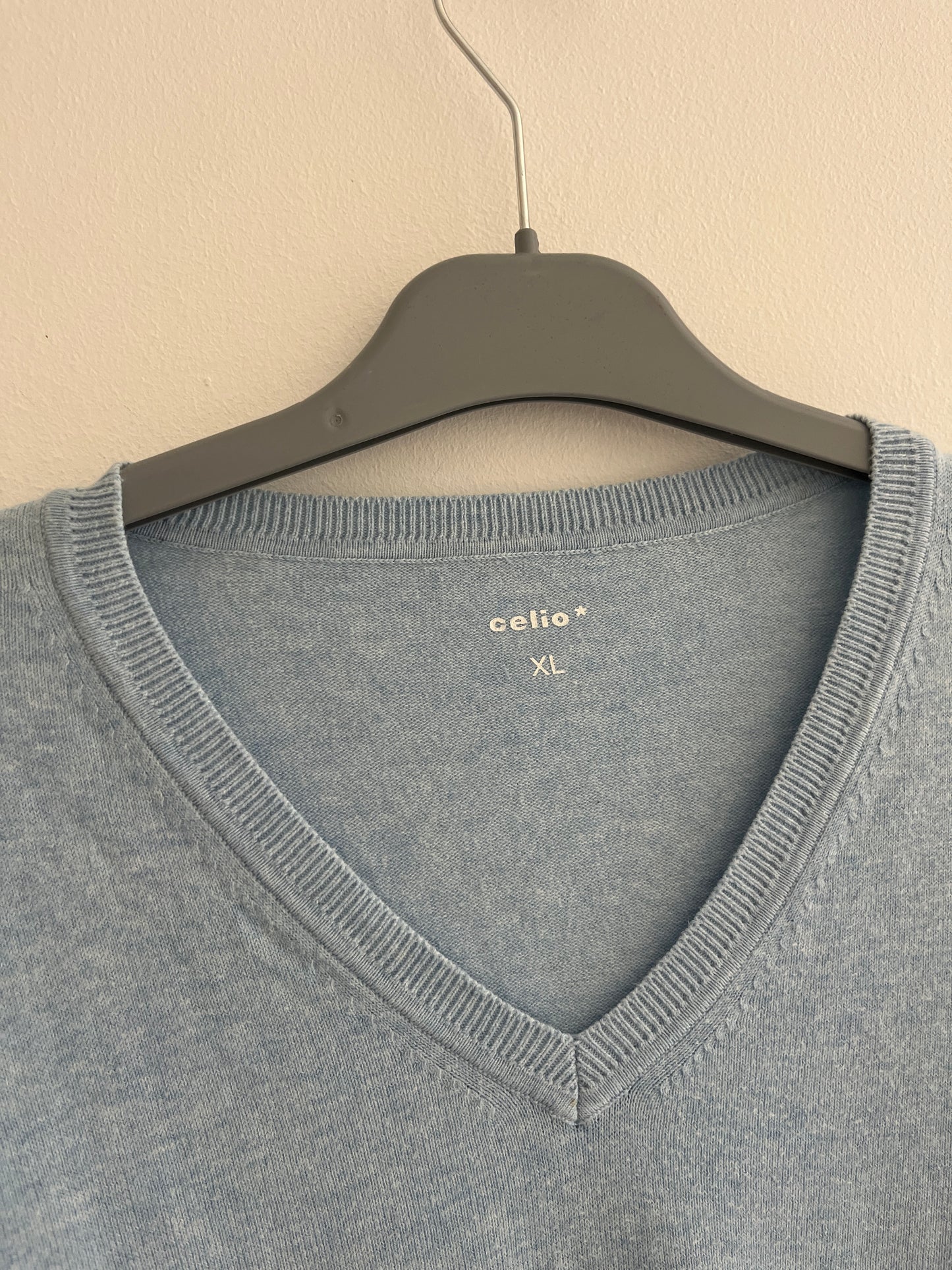 Pull léger en maille bleu clair col V Celio - XL