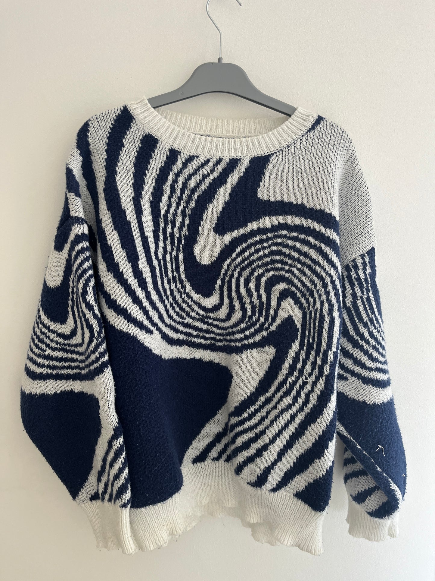 Pull à manches longue bleu et blanc oversize - S