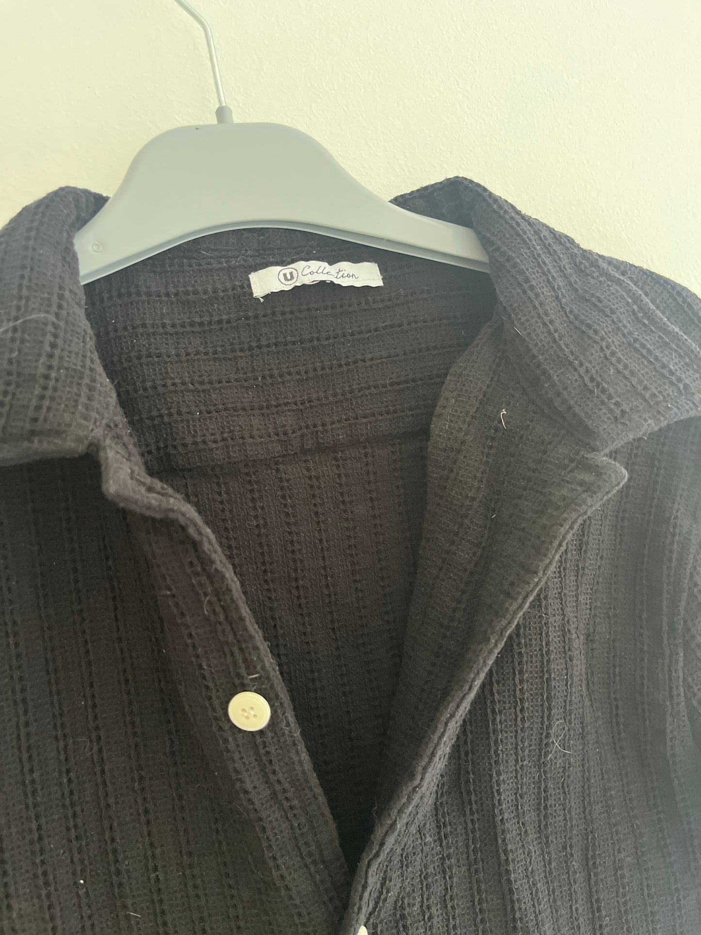 T-shirt à manches courtes noir en maille gaufrée - M
