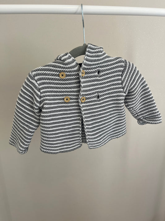 Gilet en maille gris et blanc à capuche - 1 mois