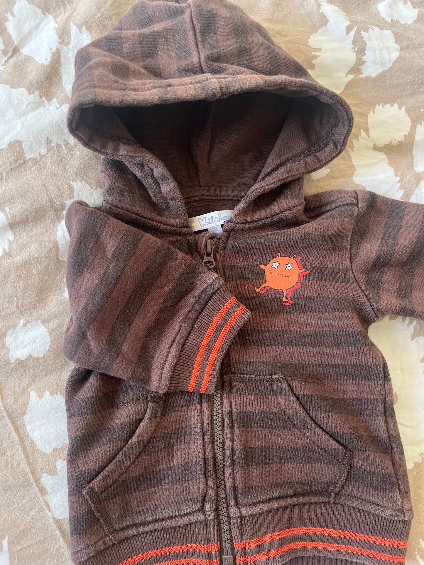 Gilet à capuche zippé marron - 1 mois