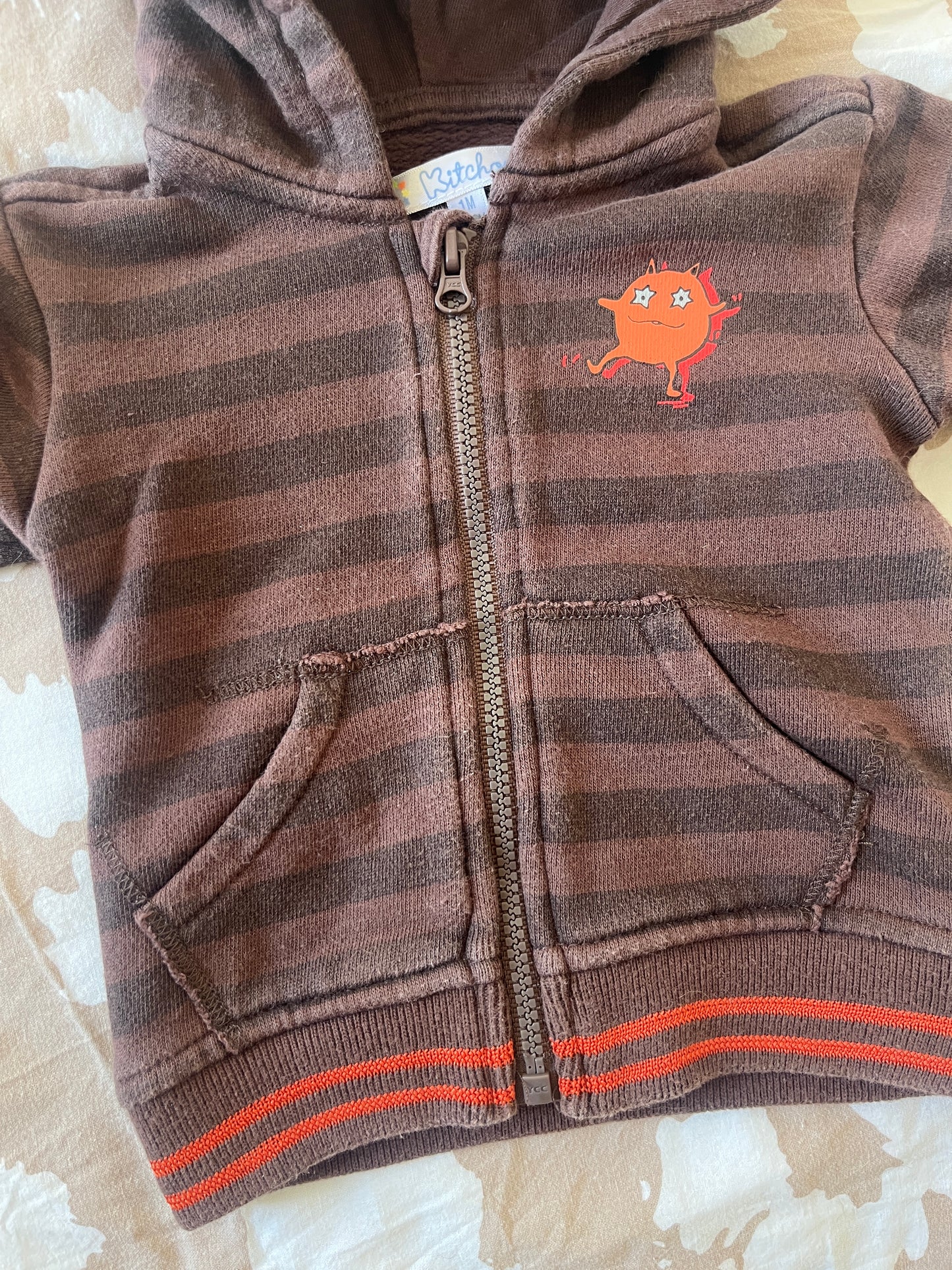 Gilet à capuche zippé marron - 1 mois