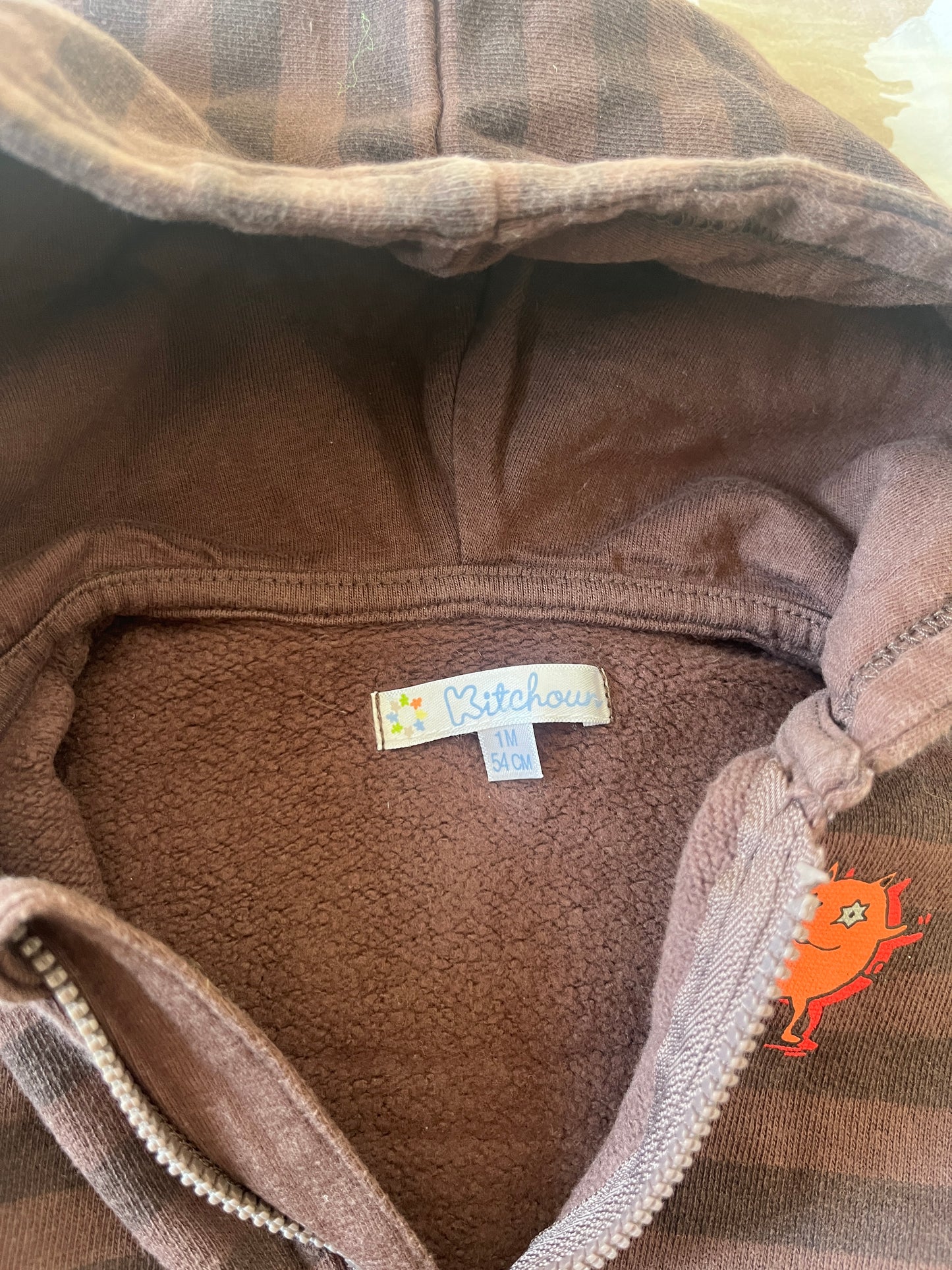 Gilet à capuche zippé marron - 1 mois