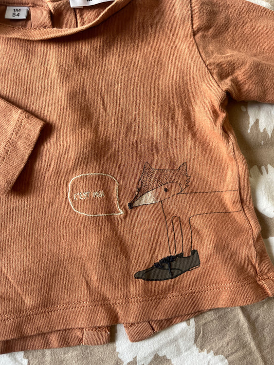T-shirt à manches longues marron renard - 1 mois