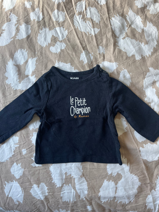 T-shirt à manches longues « le petit champion de maman » - 1 mois