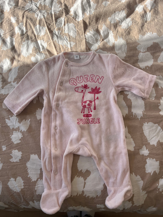 Pyjama en velours rose « queen of the jungle » - 0 mois