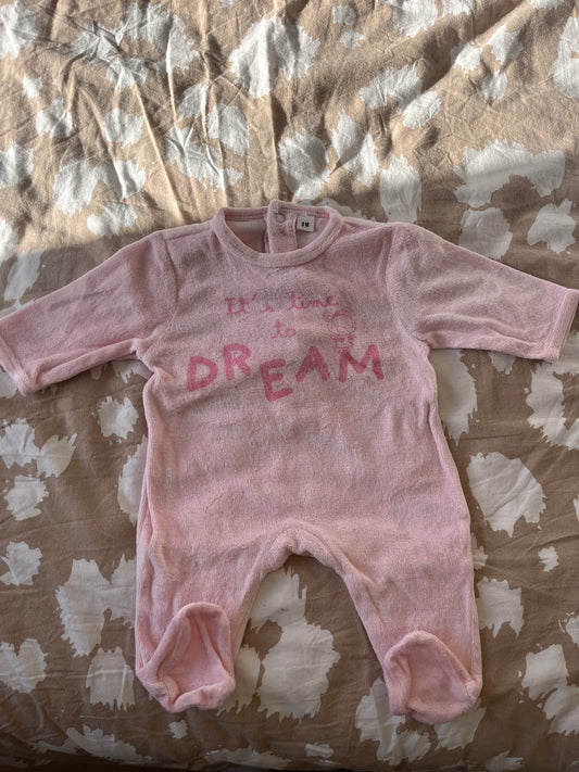 Pyjama en velours rose « it’s time to dream » - 0 mois