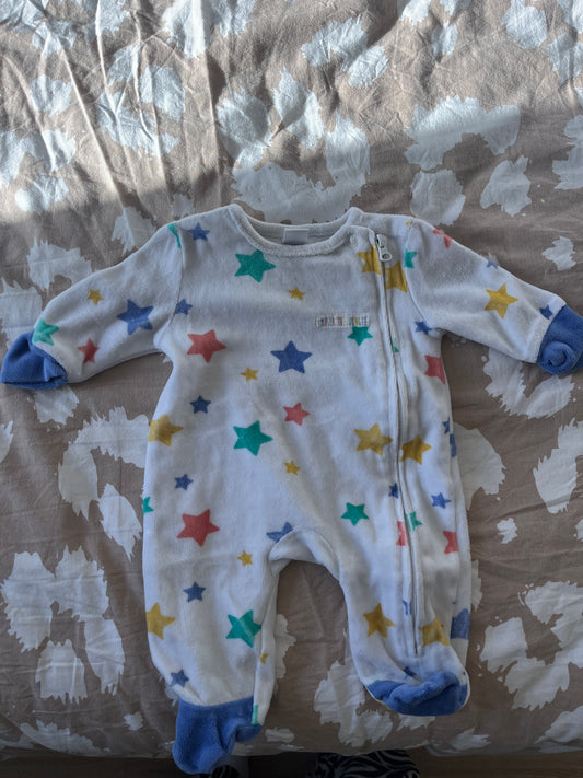 Pyjama en velours à zip motifs étoiles - 0 mois