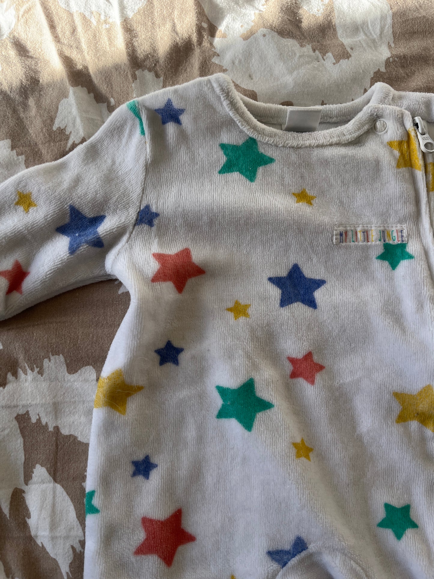 Pyjama en velours à zip motifs étoiles - 0 mois